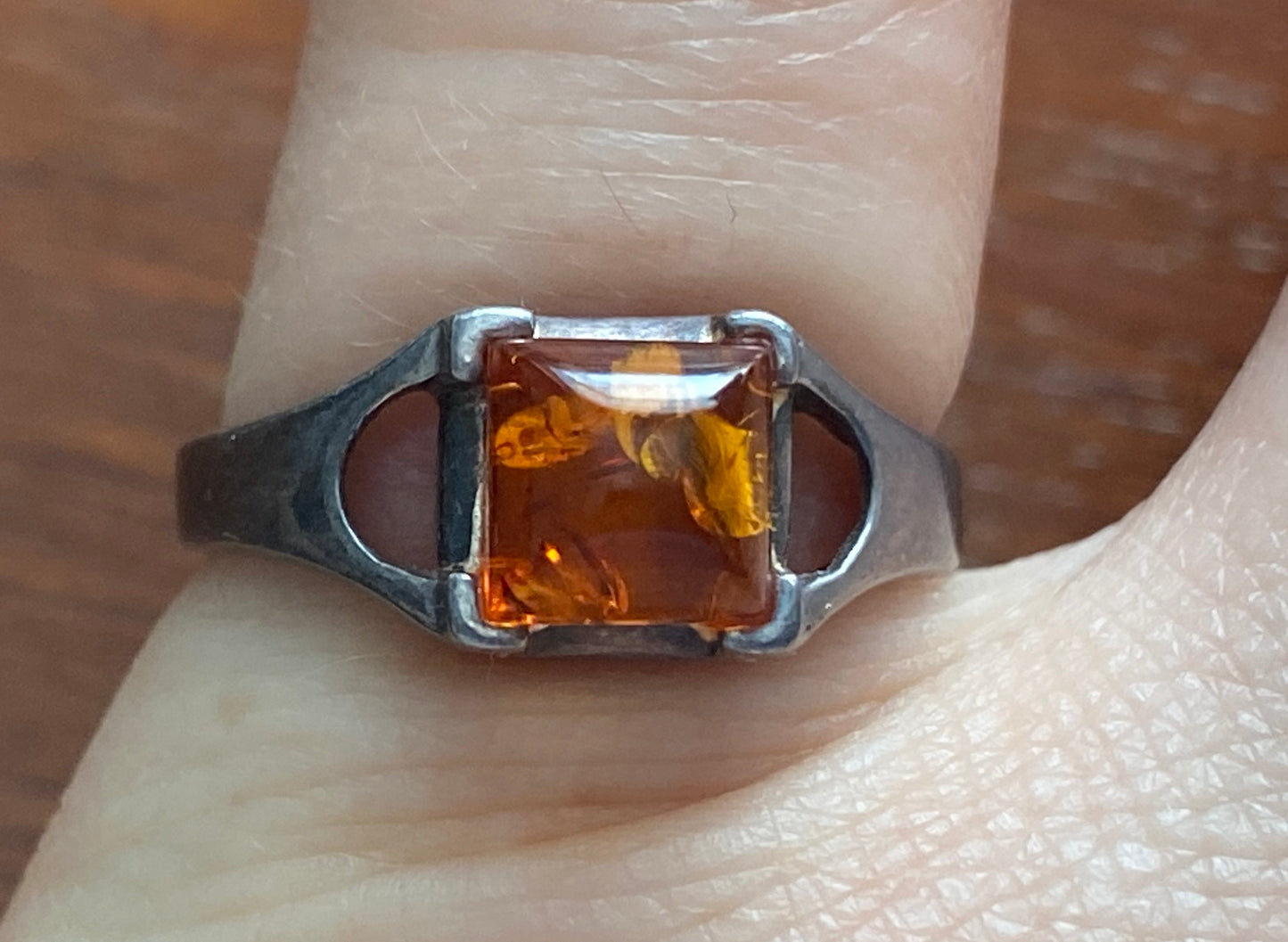 Sterling Silver 925 Square Amber Ring Sz 5.5