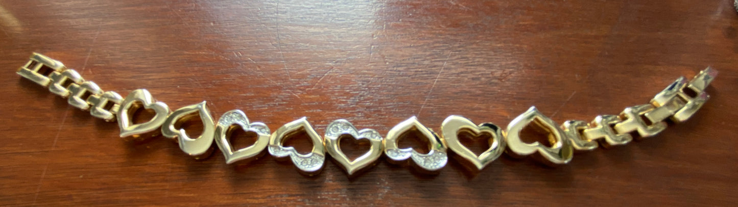 Gold Silver Tone Open Heart Rhinestone CZ Tennis Bracelet