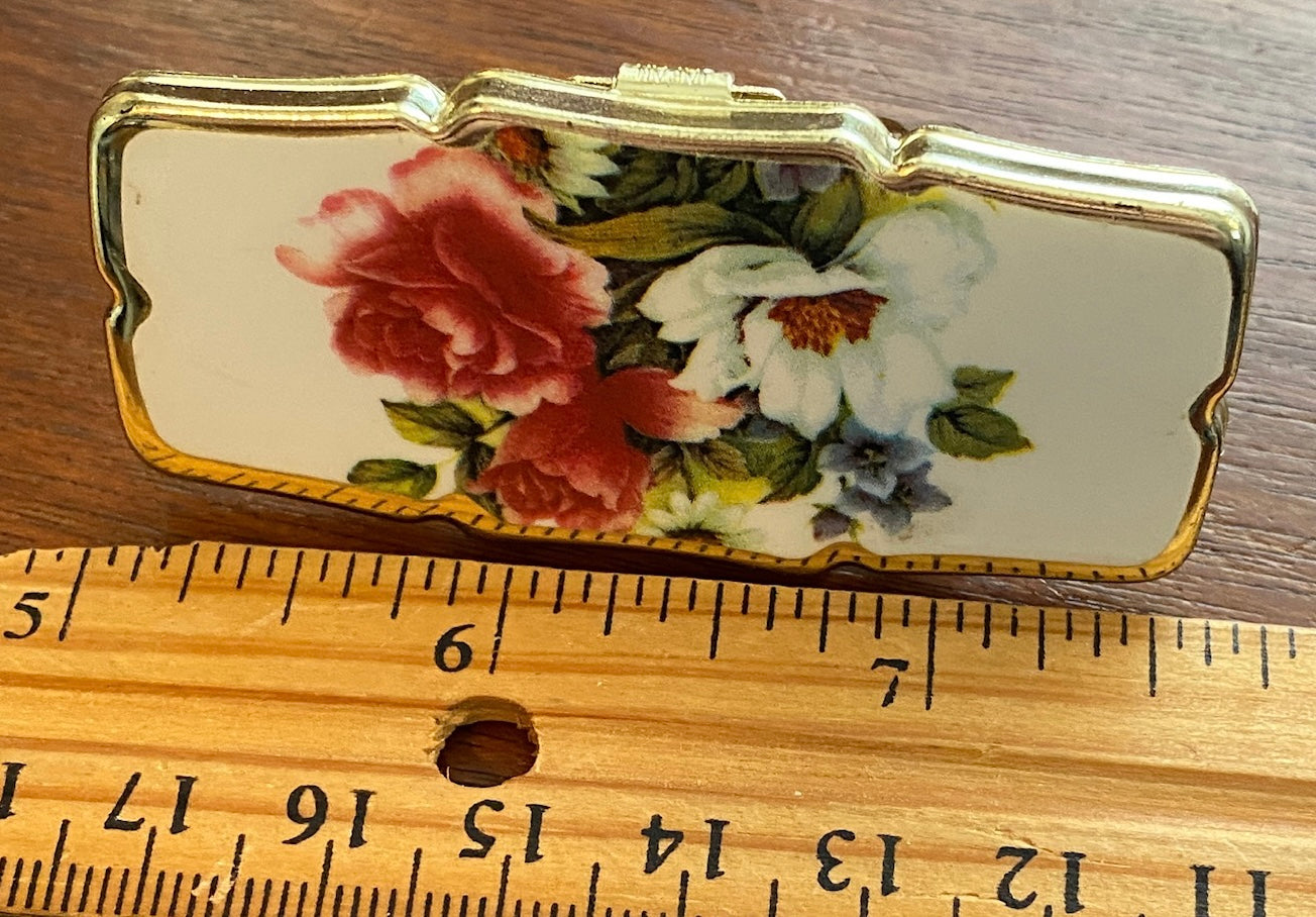 Vintage Floral Flower Finish Mirror Lipstick Ring Made in Japan