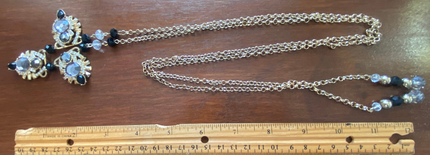 Gold Tone Metal Chain Rhinestone Statement Wrap Necklace