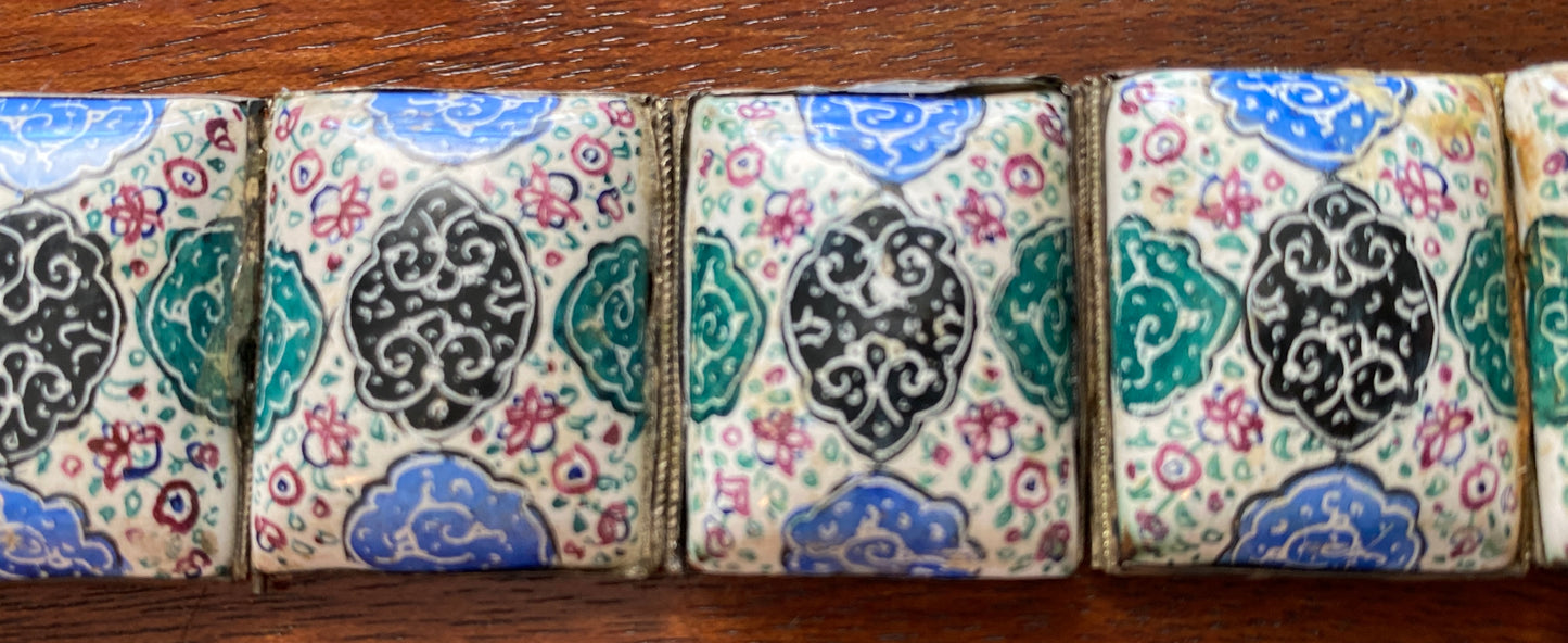 Antique Vintage Silver Enamel Panel Persian Eastern Bracelet