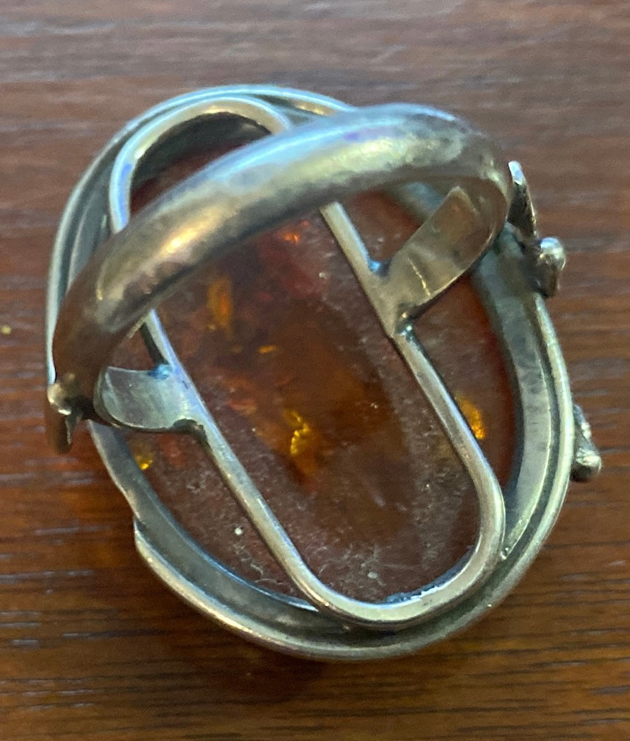 Sterling Silver 925 Baltic Amber Leaf Ring Sz 8.5