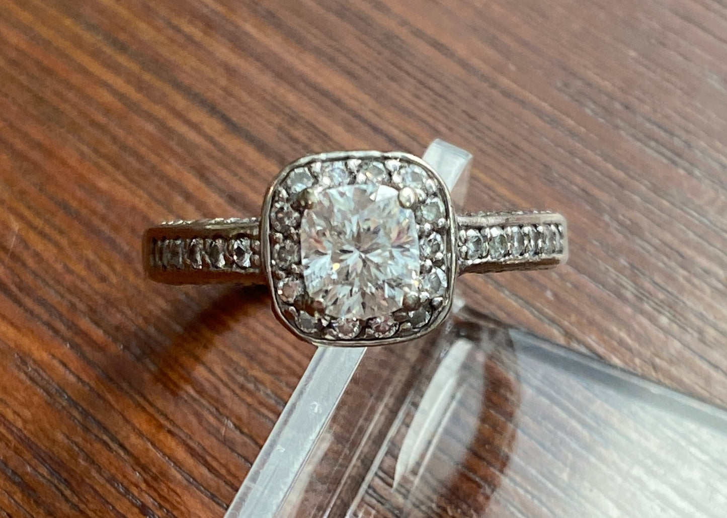 14k White Gold 1.65ctw Natural Diamond Cushion Halo Engagement Ring GSL Sz 8