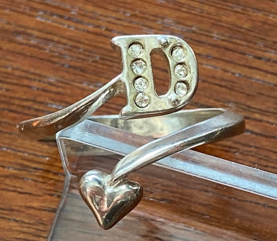 Avon Sterling Silver 925 D Initial Heart Bypass CZ Ring Sz 6.75