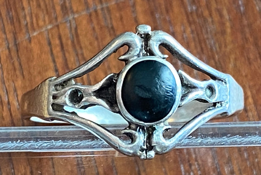 Vintage Style Sterling Silver 925 Onyx Filigree Open Work Ring Sz 6.75