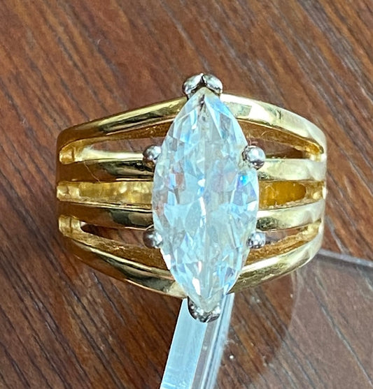 14k HGE Marquise CZ Solitaire Cocktail Ring Sz 6.5