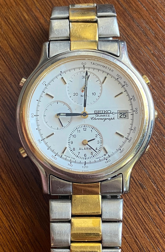 Mens Seiko Quartz Chronograph 7T32-6A50 A4 Wristwatch Tachymeter