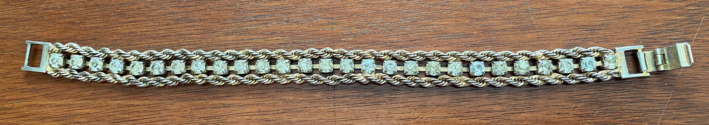 Vintage Goldtone 3 Strand Rope Chain Rhinestone Tennis Bracelet