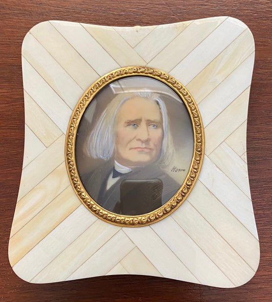 Antique Miniature Franz Liszt Portrait Faux Ivory Bone Frame
