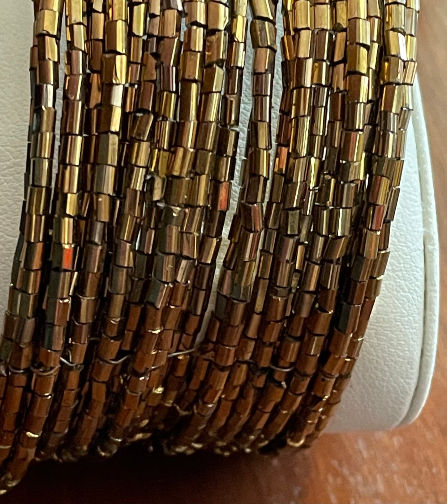 Metallic Gold Bead Cuff Bracelet Stretch Wide