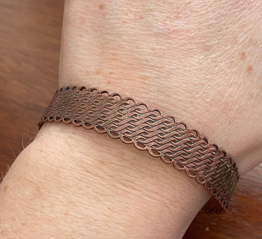 Copper Bangle Bracelet Patterned