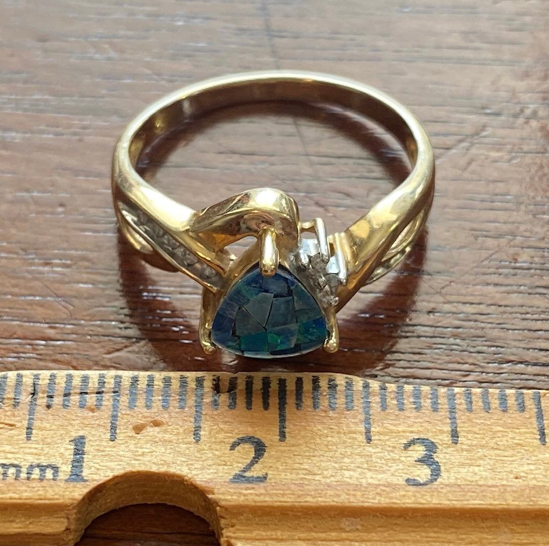 14k Yellow Gold Mosaic Opal Diamond Ring Sz 8.75 Signed CRP