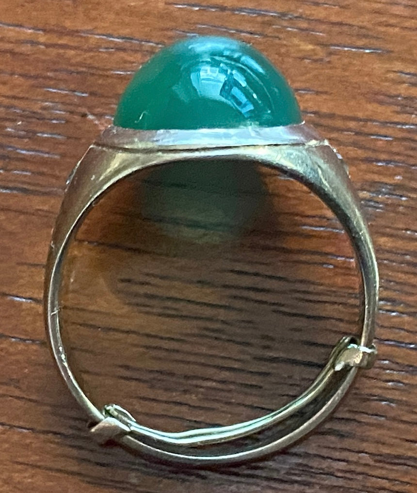 Vintage 14k White Gold Green Chalcedony Diamond Cabochon Ring Sz 5