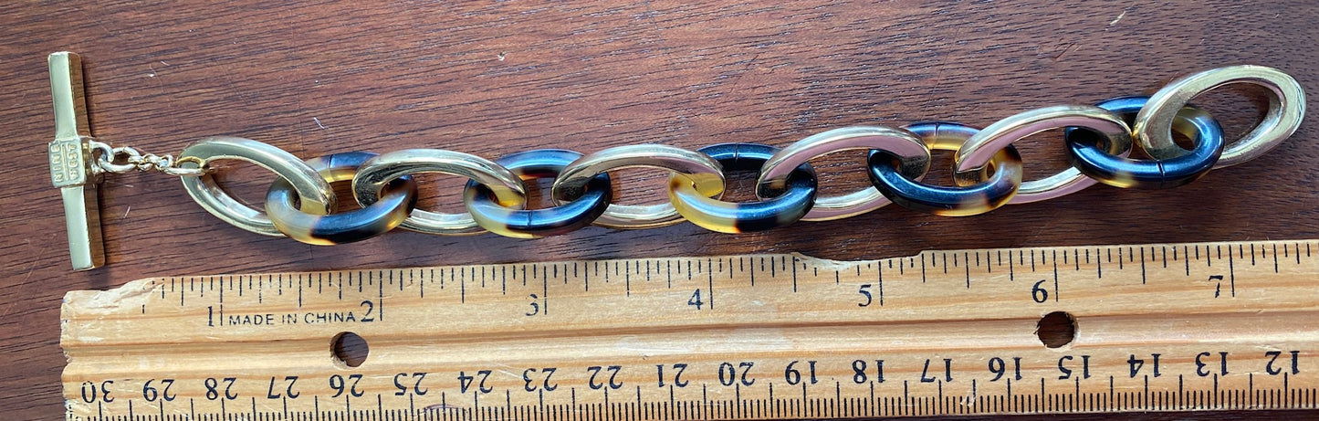 Nine West Gold Tone Chain Faux Tortoise Shell Necklace Bracelet Set