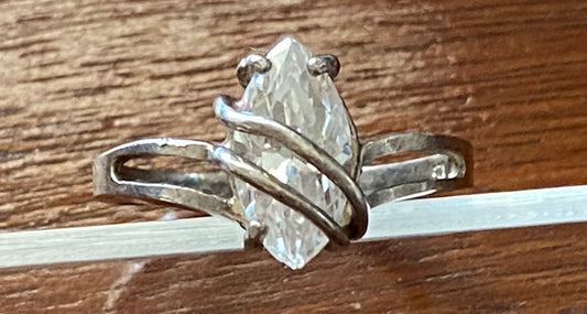 Sterling Silver 925 Designer Signed Marquise CZ Solitaire Ring Sz 8