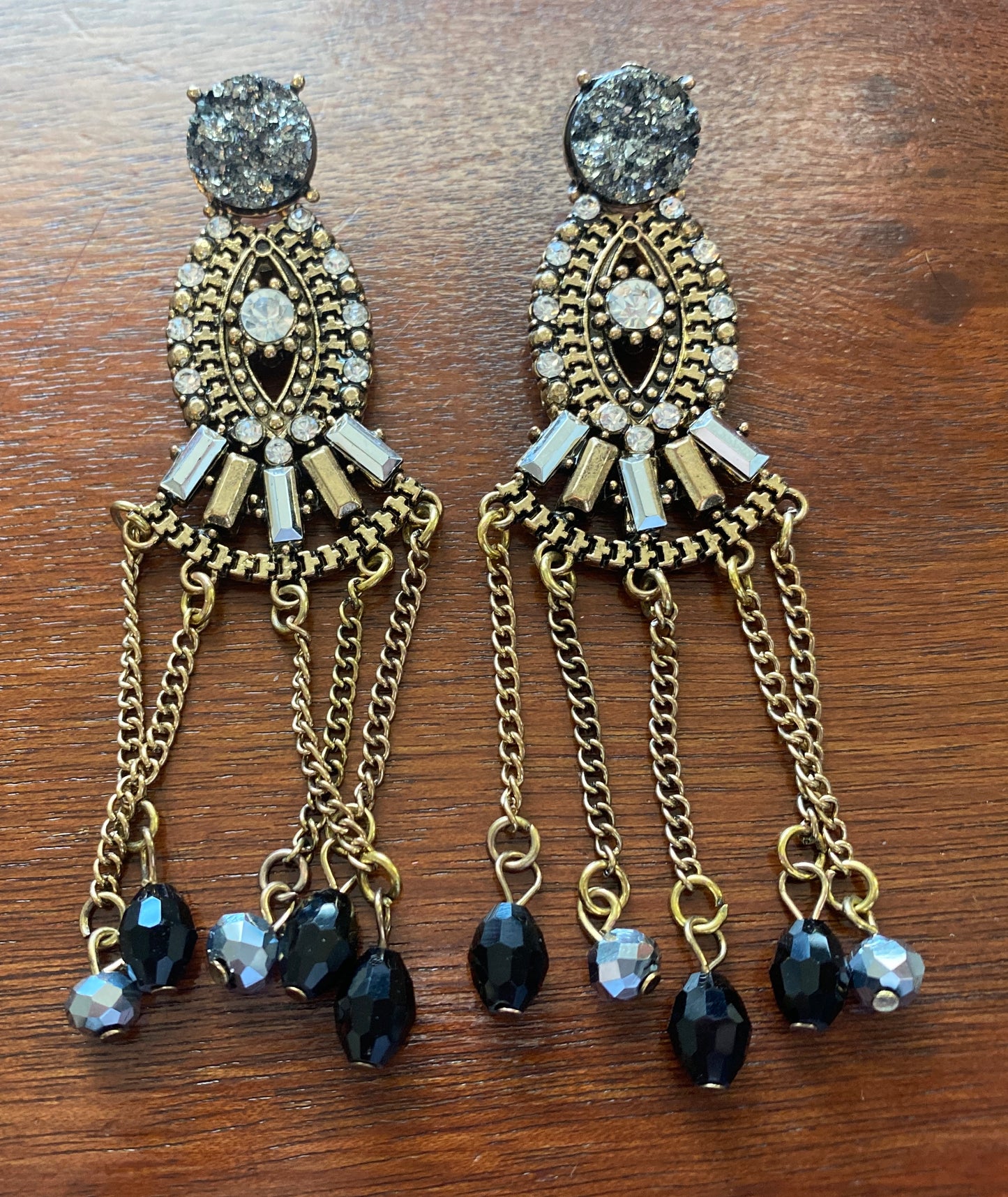 Vintage Style Druzy Baguette Rhinestone Chandelier Dangly Earrings
