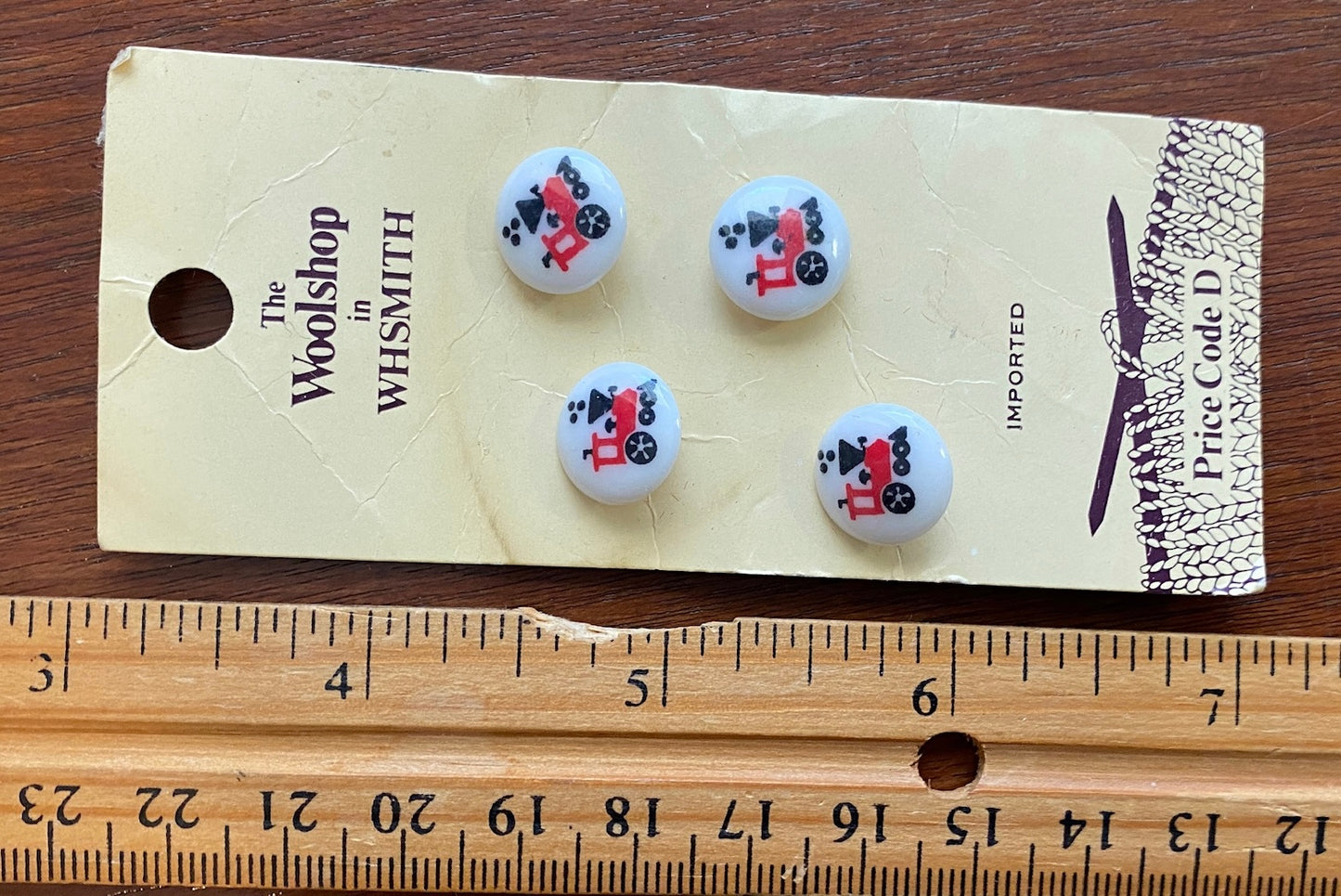 Vintage The Woolshop in WH Smith Railroad Train Buttons Set