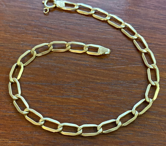 14k Yellow Gold Flat Oval Link Chain Link Bracelet Signed Milor 7.75" Long