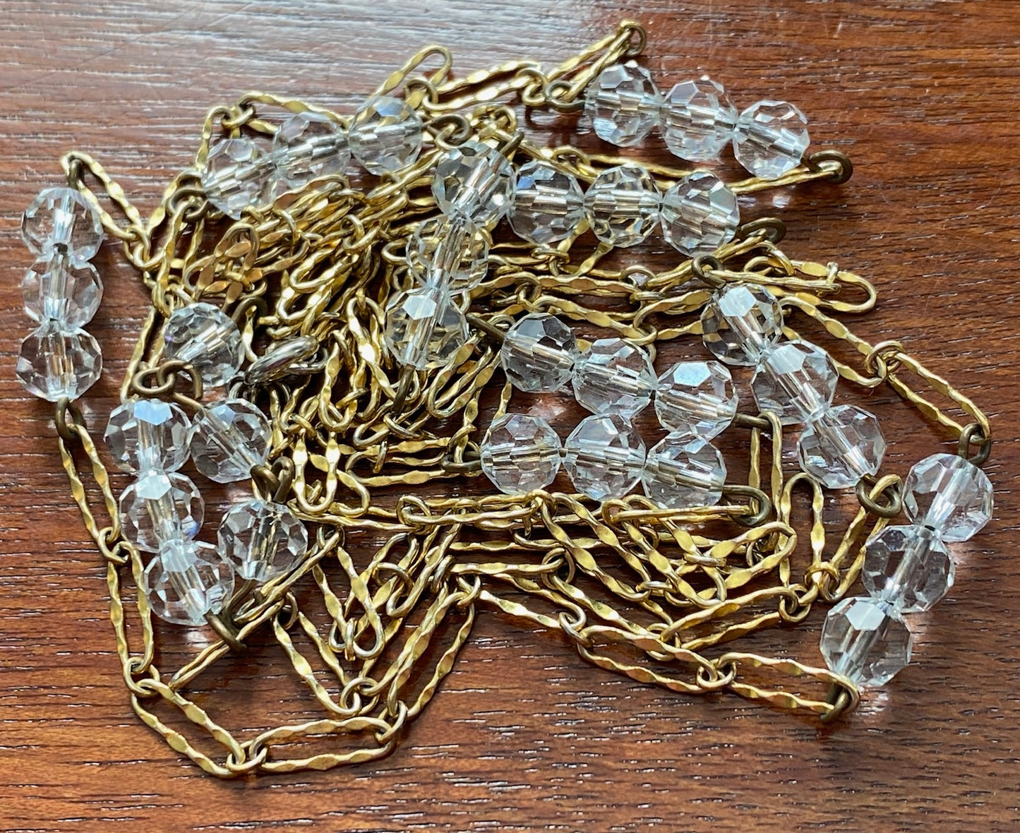 Vintage Faceted Glass Bead Gold Tone Opera Length Chain Necklace