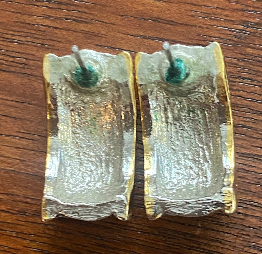 Vintage Gold Silver Tone Hoop Pierced Earrings