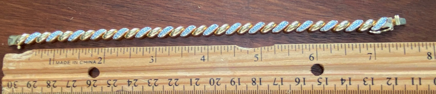 Gold Vermeil Sterling Silver Diamond Chip Tennis Bracelet 7" Long