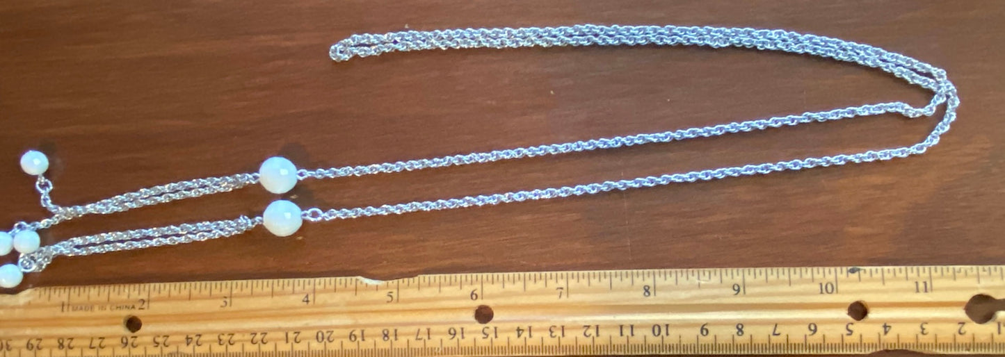 Silver Tone Chain Link White Faceted Bead Wrap Necklace
