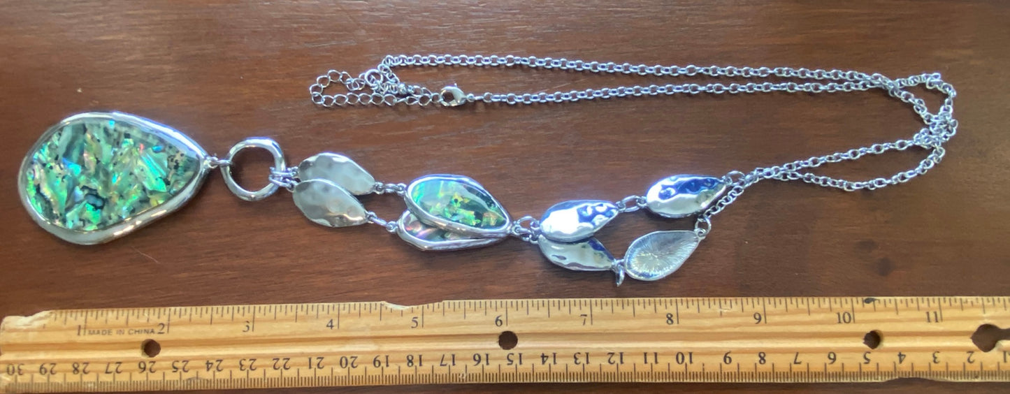 Silver Tone Abalone Chain Necklace