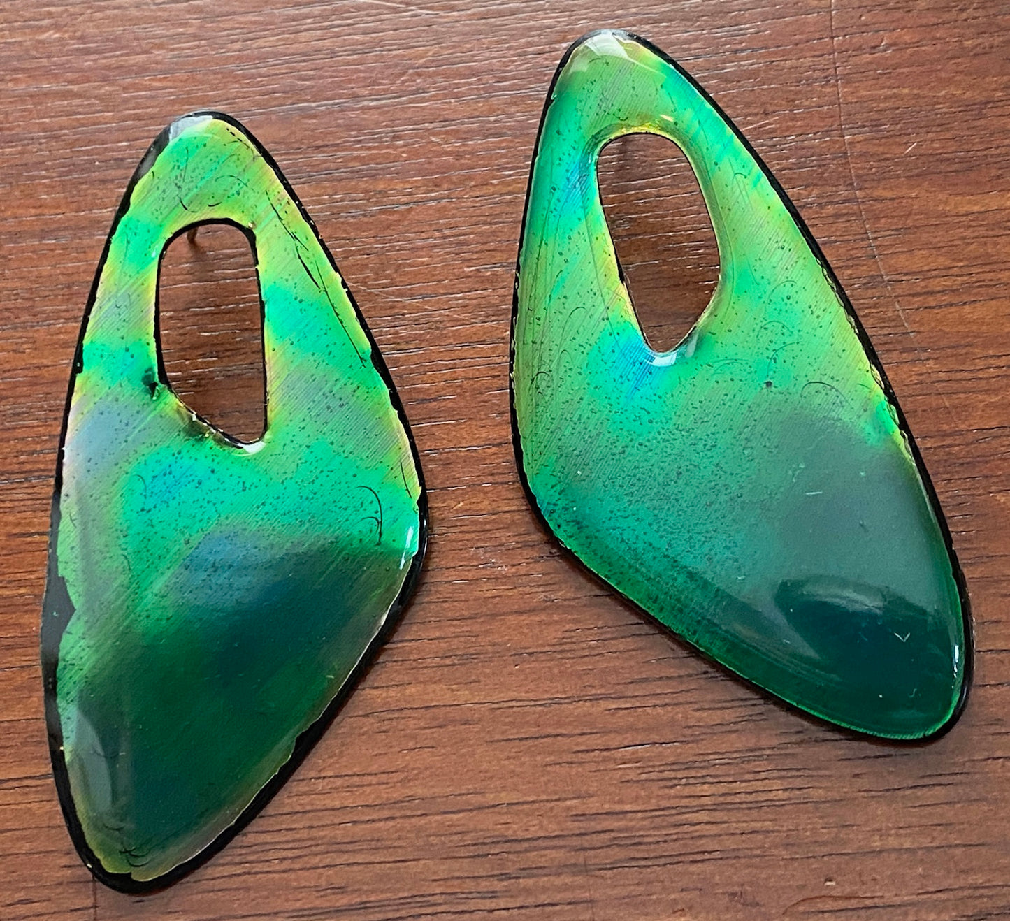 Vintage Fluorescent Toxic Green Enamel Abstract Pierced Earrings