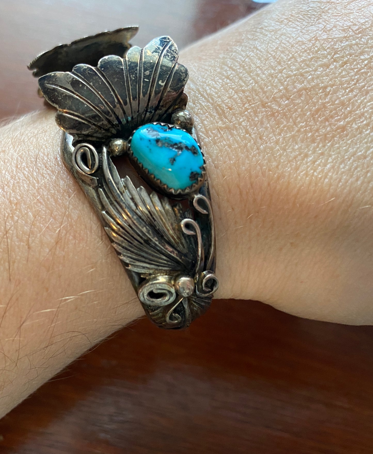 Vintage Old Pawn Navajo Turquoise Sterling Silver WATCH CUFF Bracelet JJ