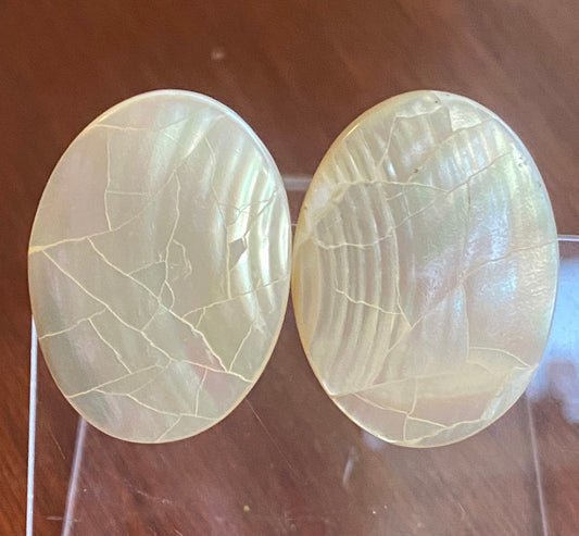 Large Oval MOP Mother of Pearl Crackle Pierced Earrings