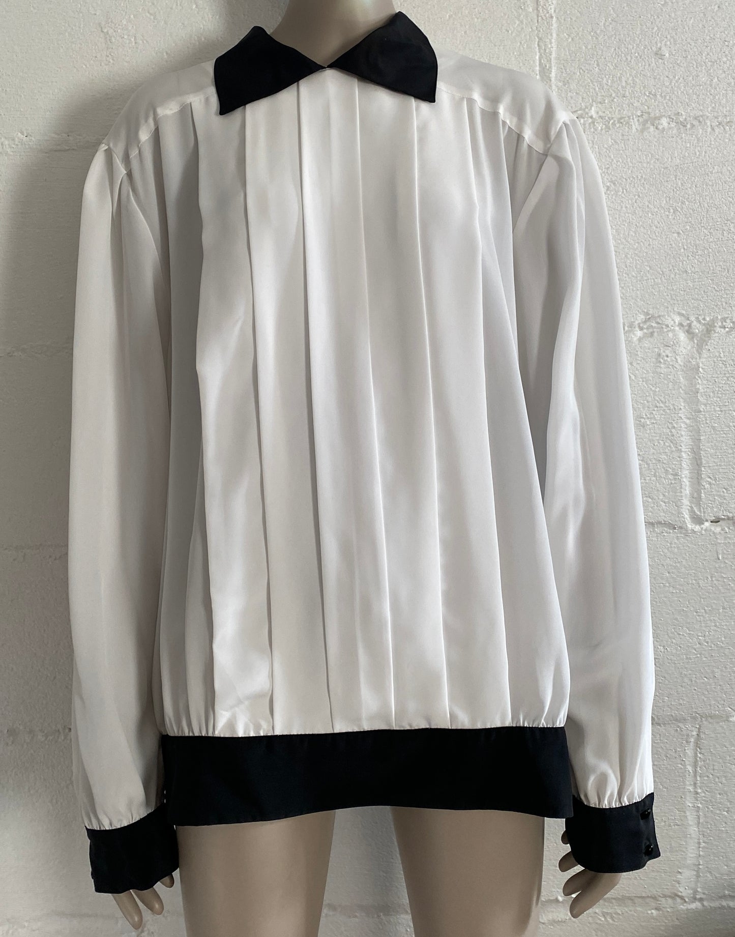 Vintage White Black Collar Pleated Blouse Haberdashery Personal II Secretary