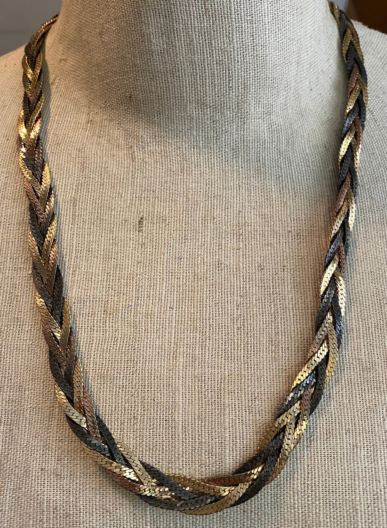 Twist Braid Herringbone Chain Multistrand Multitone Necklace