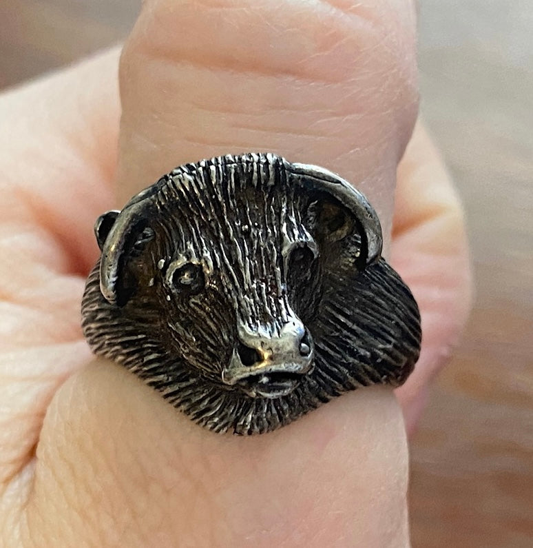 Silver Bulls Boar Head Mens Ring Sz 10.50