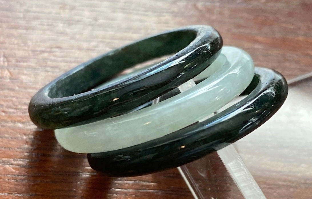 Set of 3 Real Jade Stacking Band Rings Sz 7.5