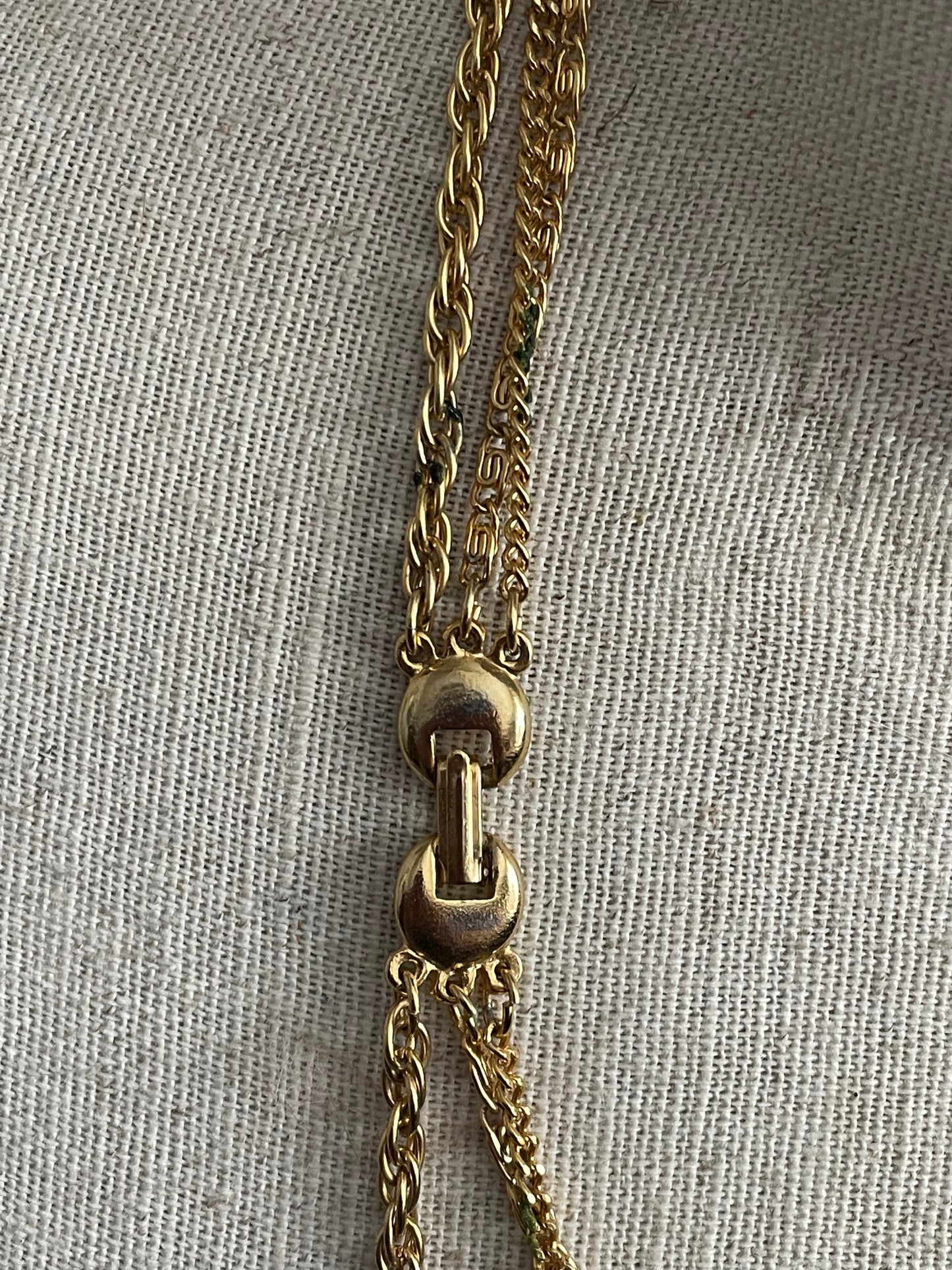 Vintage Multi Strand Goldtone Chain Necklace Floral Pendant