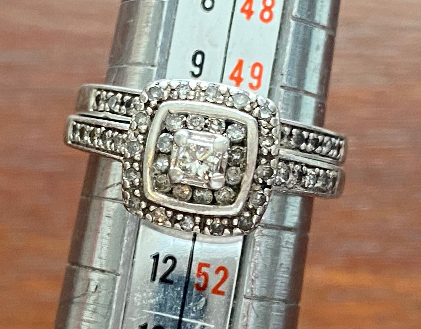 AGW Platinaire Princess .50ctw Halo Diamond Wedding Ring Band Set Sz 5