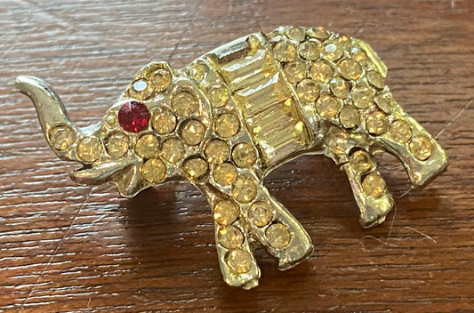White Red Elephant Brooch Pin Round Baguette Rhinestones