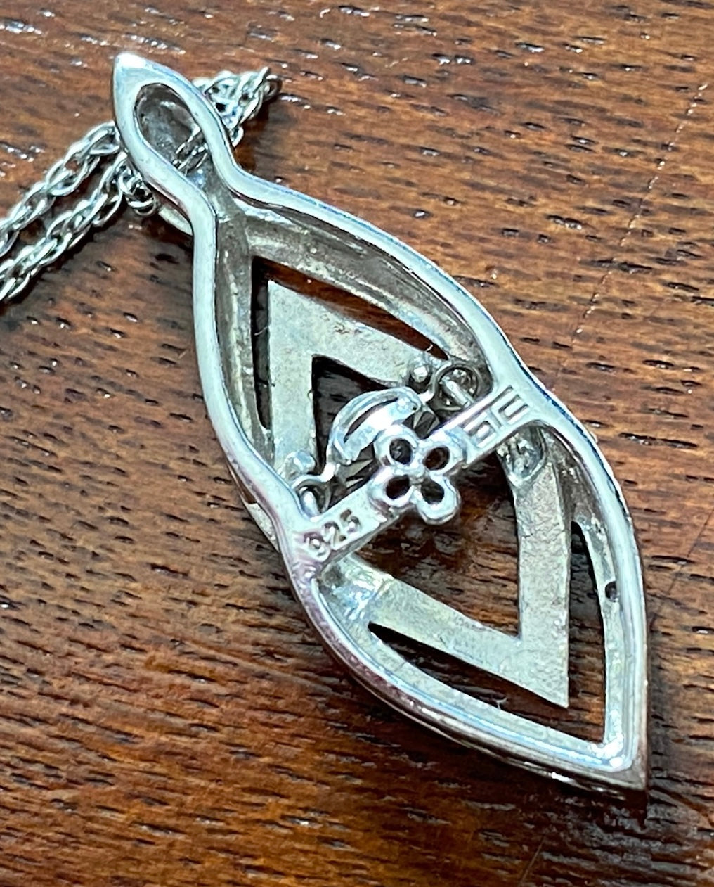 Sterling Silver 925 Diamond Floating Stone Pendant Chain Necklace