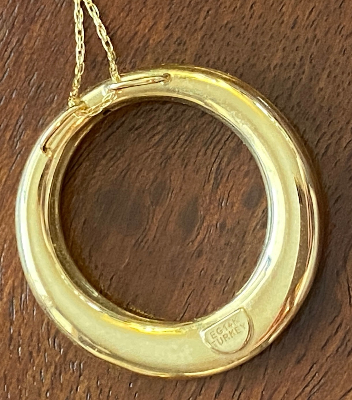 14k Yellow Gold Chain Necklace Open Round EG Turkey Modernist Pendant
