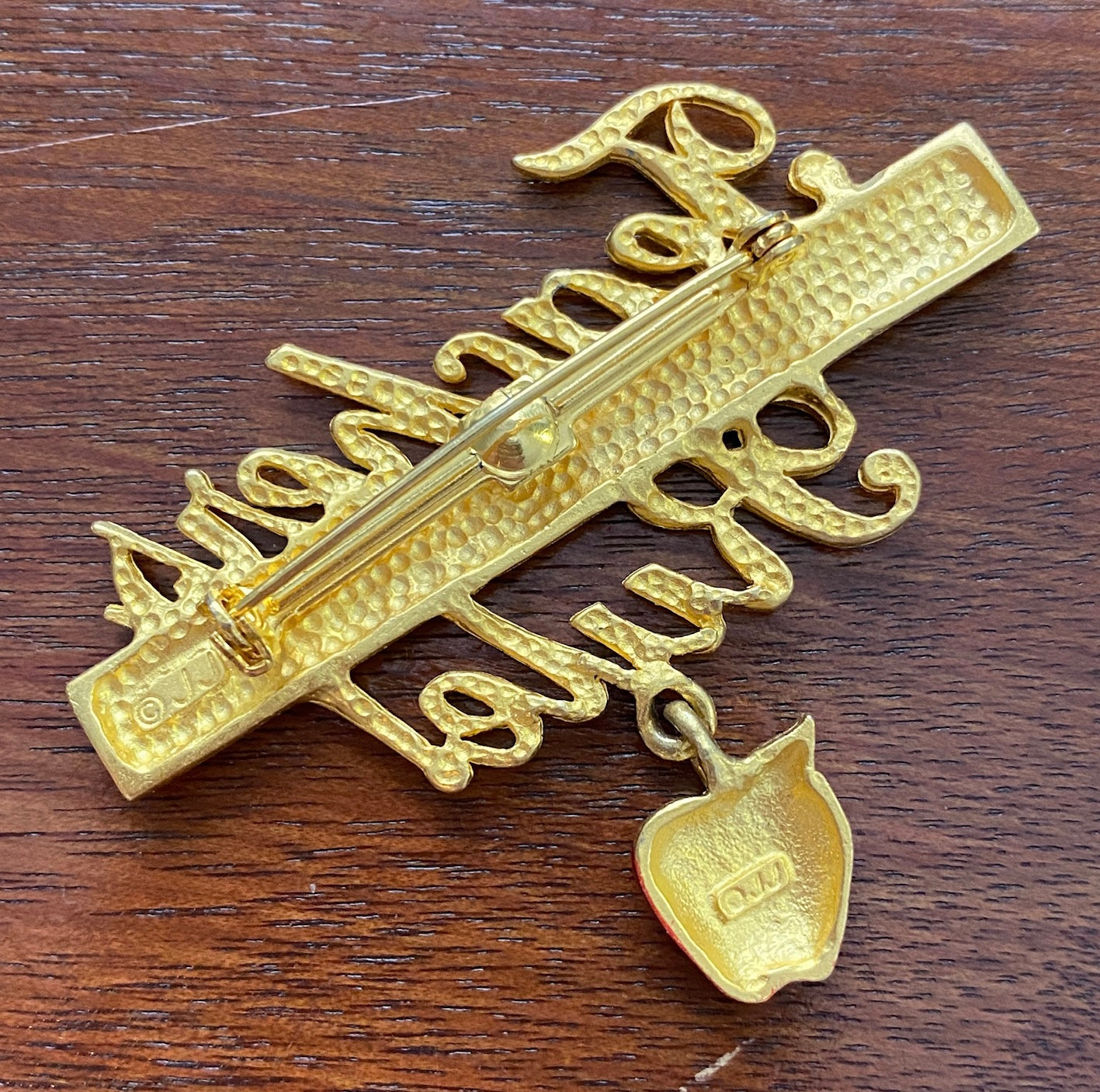 Vintage Signed JJ Teachers Rule School Apple Ruler Gold Tone Brooch Pin