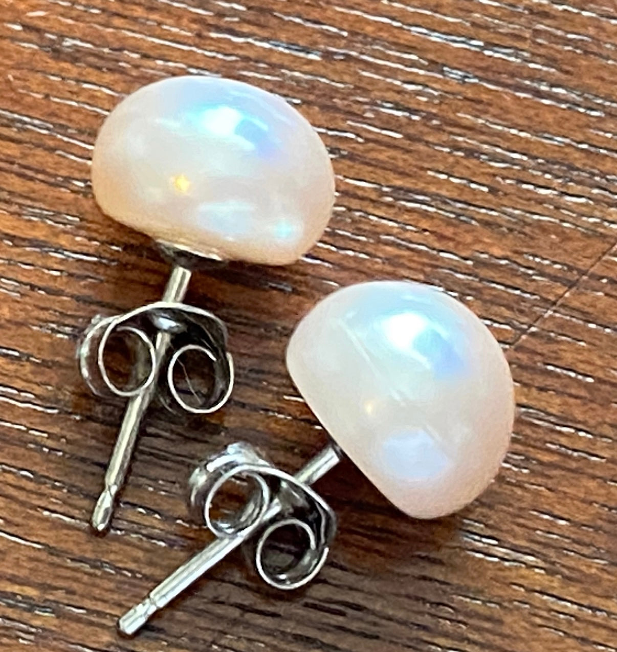 Sterling Silver 925 9mm Pink Cultured Pearl Stud Earrings Pierced Signed CP
