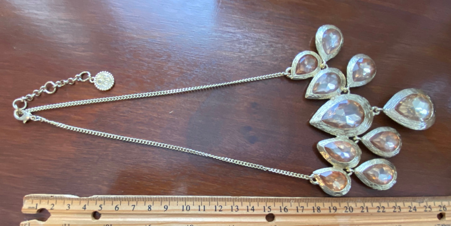Jessica Simpson Gold Tone Metal Champagne Faux Stone Bib Collar Necklace