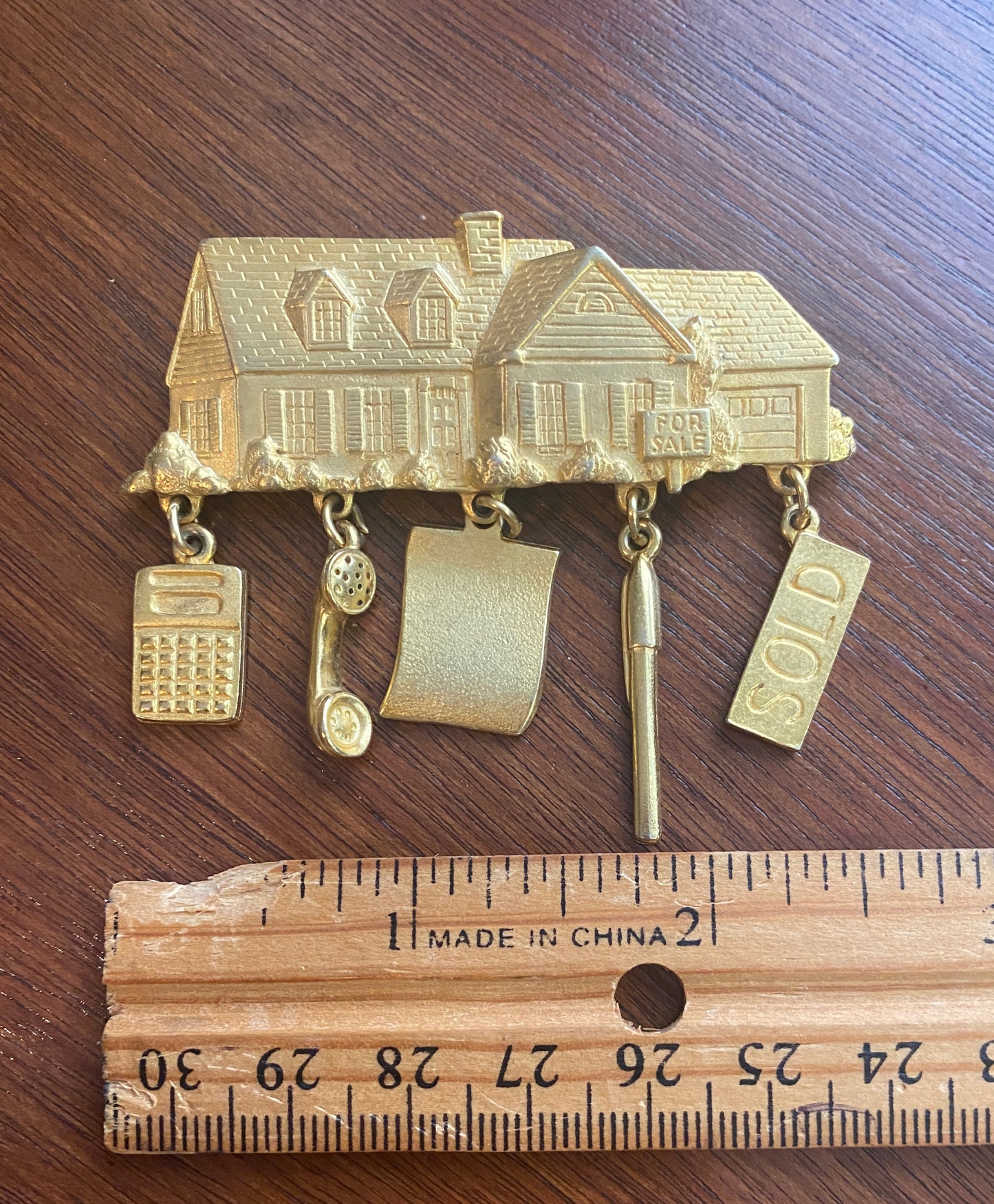 Signed JJ Jonette Vintage Real Estate Pin Realtor House Sold Mortgage Brooch