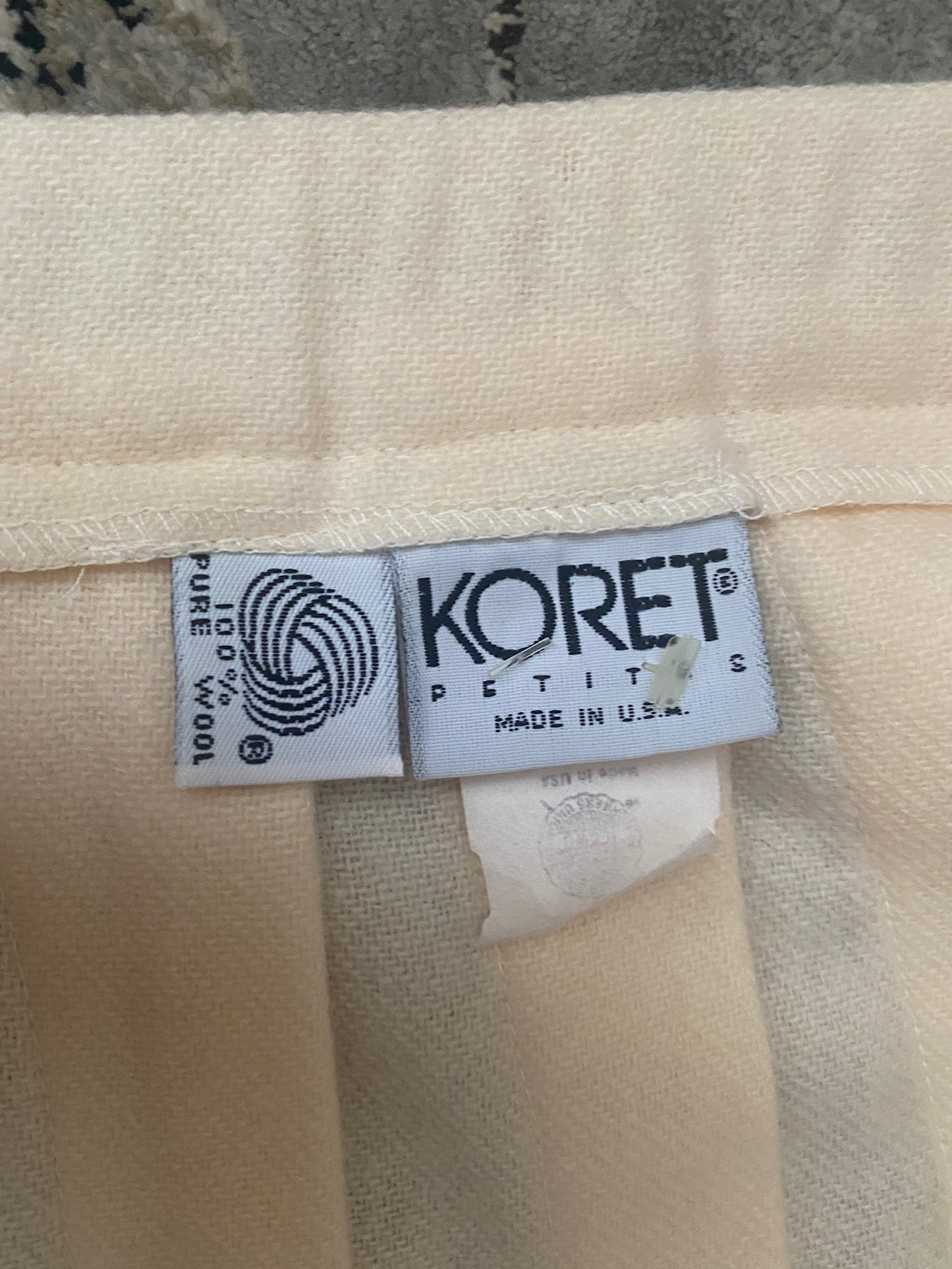 Vintage Koret Petites Pure Wool Ivory Pleated Suit Blazer Set Sz 10