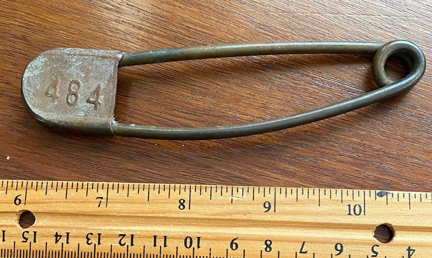 Vintage Risdon Key Tag Large Metal Safety Pin Military Laundry Numbered