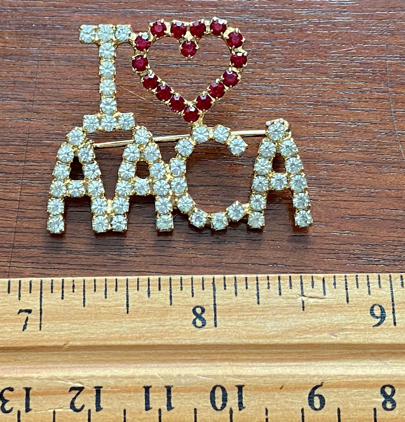 Vintage Rhinestone I Love AACA Brooch Pin