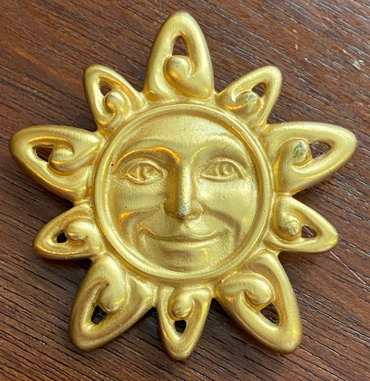 Vintage Matte Signed Anne Klein Sun Face Brooch Pin