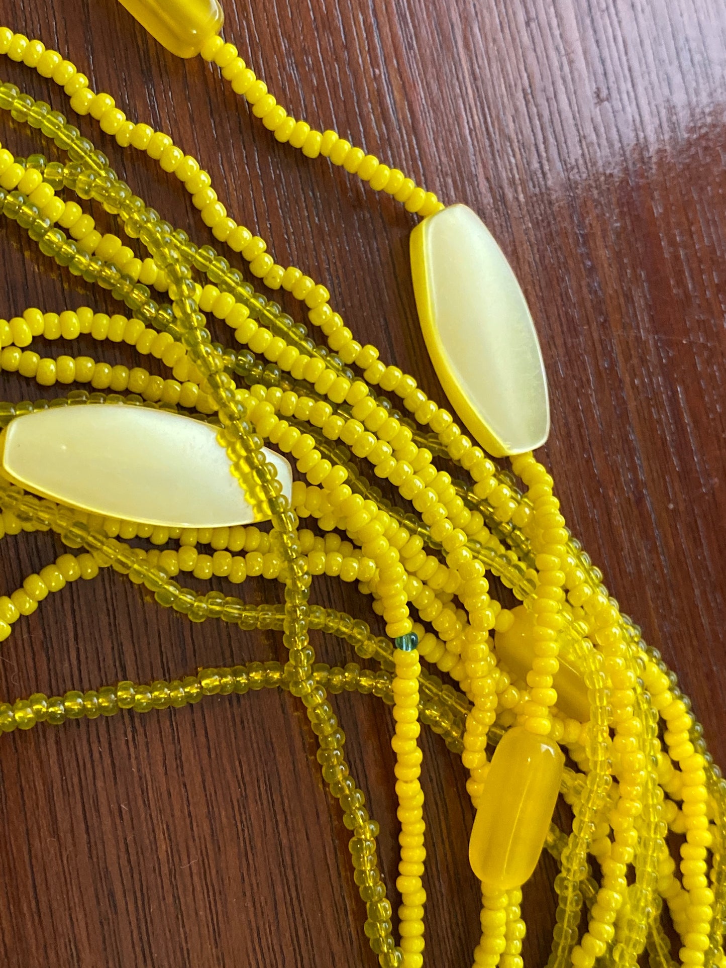 Bright Yellow Green Multistrand Glass Seed Bead Statement Necklace Bright