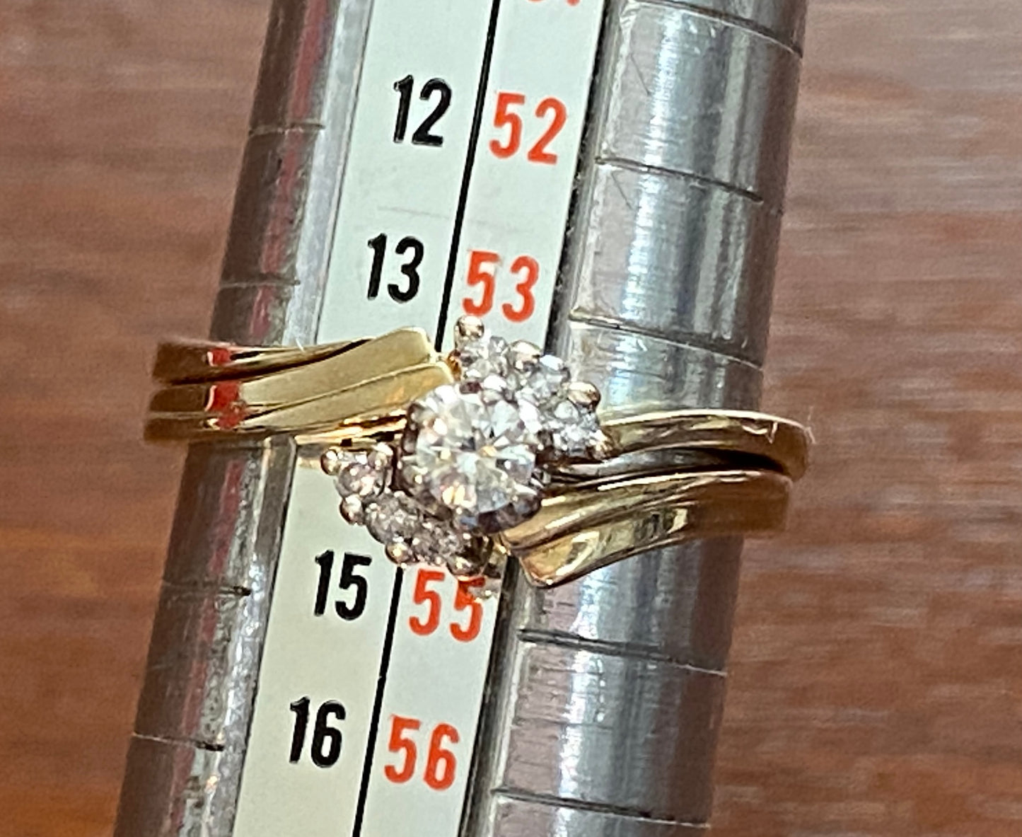 14k Yellow Gold Diamond Wedding Engagement Ring Band Set Sz 6.75