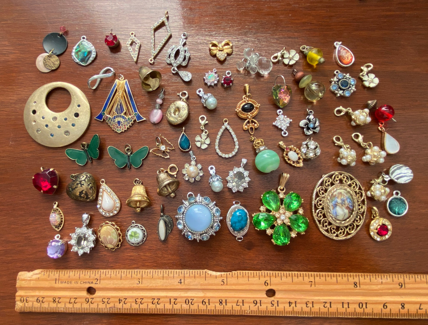 Huge Lot of Vintage to Now Necklace Pendants Charms Some Signed Rhinestones Hearts